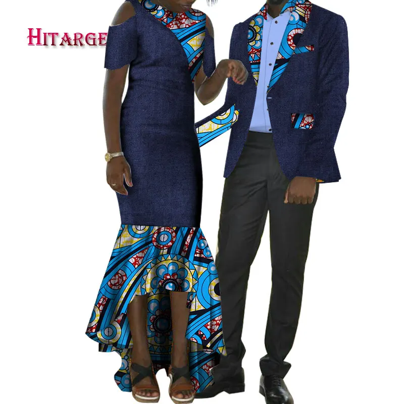 

2018 Sweet Lovers african couple clothes Gift Valentine' day Long Sleeve Women Maxi Dresses and Mens Shirt Set Plus Size WYQ104