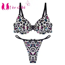 Mierside Conjunto de sujetador Push Up de encaje de leopardo para mujer, ropa interior de algodón, tangas, 32 38 A/B/C/D/DD, Sexy, 09302 (1)