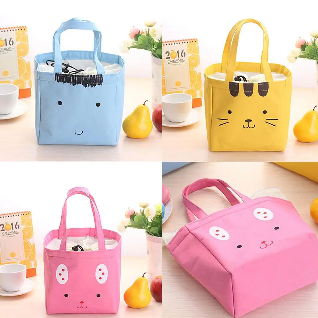 Модная сумка для обеда с мультяшным медведем, кошкой, Кроликом, холщовые сумки для обеда, Детская Термосумка, сумка для еды