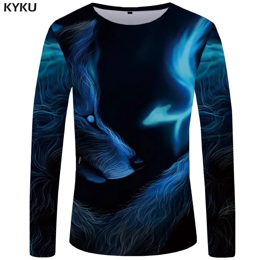 3d t shirt 16 KYKU Wolf футболка мужская с длинным рукавом Футболка готический рок светильник одежда черная забавная футболка s животное 3d Футболка Аниме Мужская одежда s - Цвет: 3d t shirt 16
