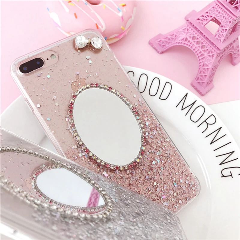 

Glitter Mirror Case For iPhone 6 s 6s 7 8 plus XS Max XR Rhinestone Bling Sequins Makeup Case for iPhone 7 8plus 6plus 6s Cases