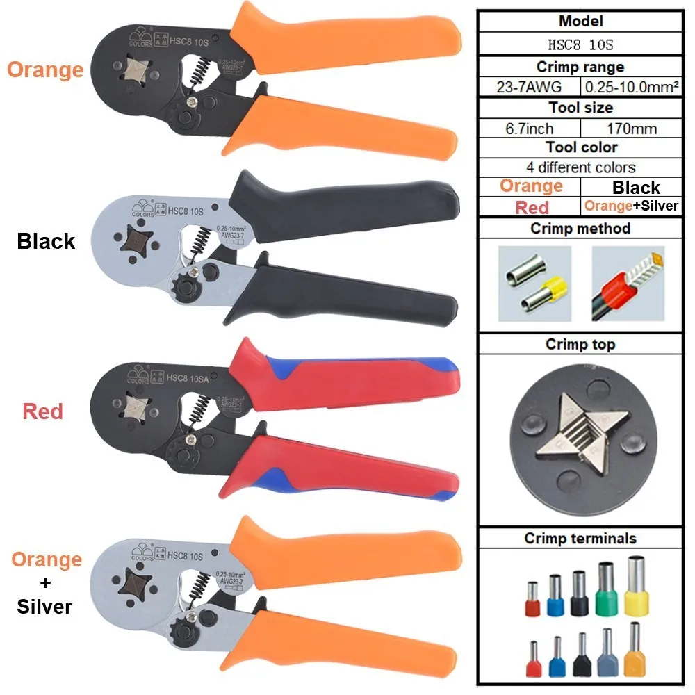 6-6 0.25-6mm 23-10AWG Hexagon& 10S 0.25-10mm 23-7AWG Quadrilateral Tube Bootlace Terminal Crimping Pliers Crimp Hand Tools HSC8 - Цвет: 10s