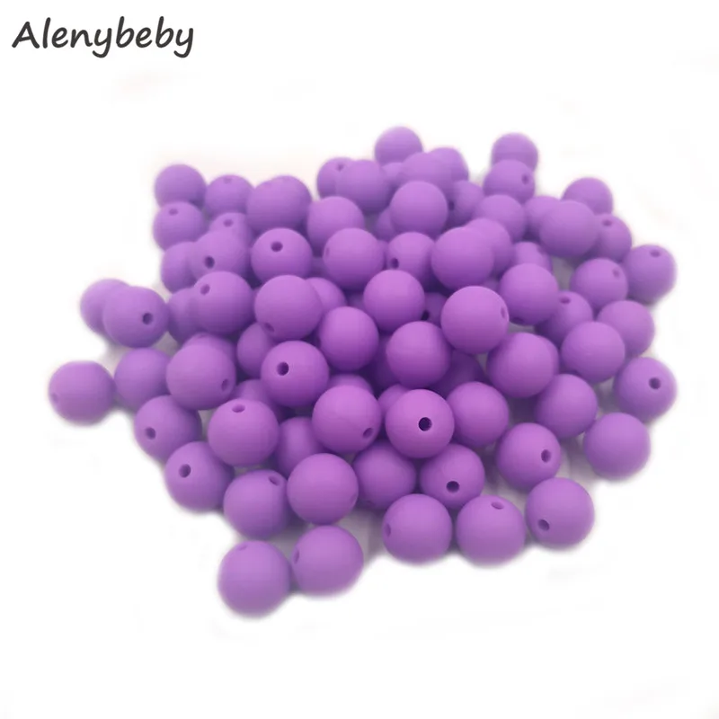Purple 100 шт., для пищевых продуктов круглые силиконовые бусы 15 мм детский аксессуар для прорезывания зубов игрушка DIY соска цепи уход детский прорезыватель BPA бесплатно - Цвет: Purple
