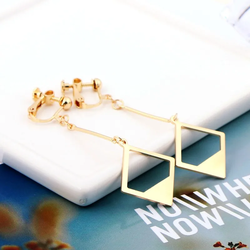 Индивидуальные геометрические полые квадратные Длинные металлические серьги