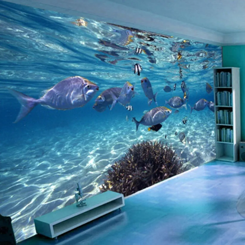Papel tapiz 3D de dibujos animados, Mural de vida marina de mundo submarino creativo, dormitorio de niños, acuario, sala de estar, Fondo de papel de pared, decoración del hogar