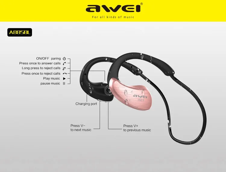 Awei NFC спортивные hands free стерео наушник блютуз беспроводные наушники гарнитура бега с микрофоном вкладыши для телефона андроид Xiaomi Redmi Apple iPhone Huawei Honor Samsung Meizu Sony earbuds микронаушник hi fi