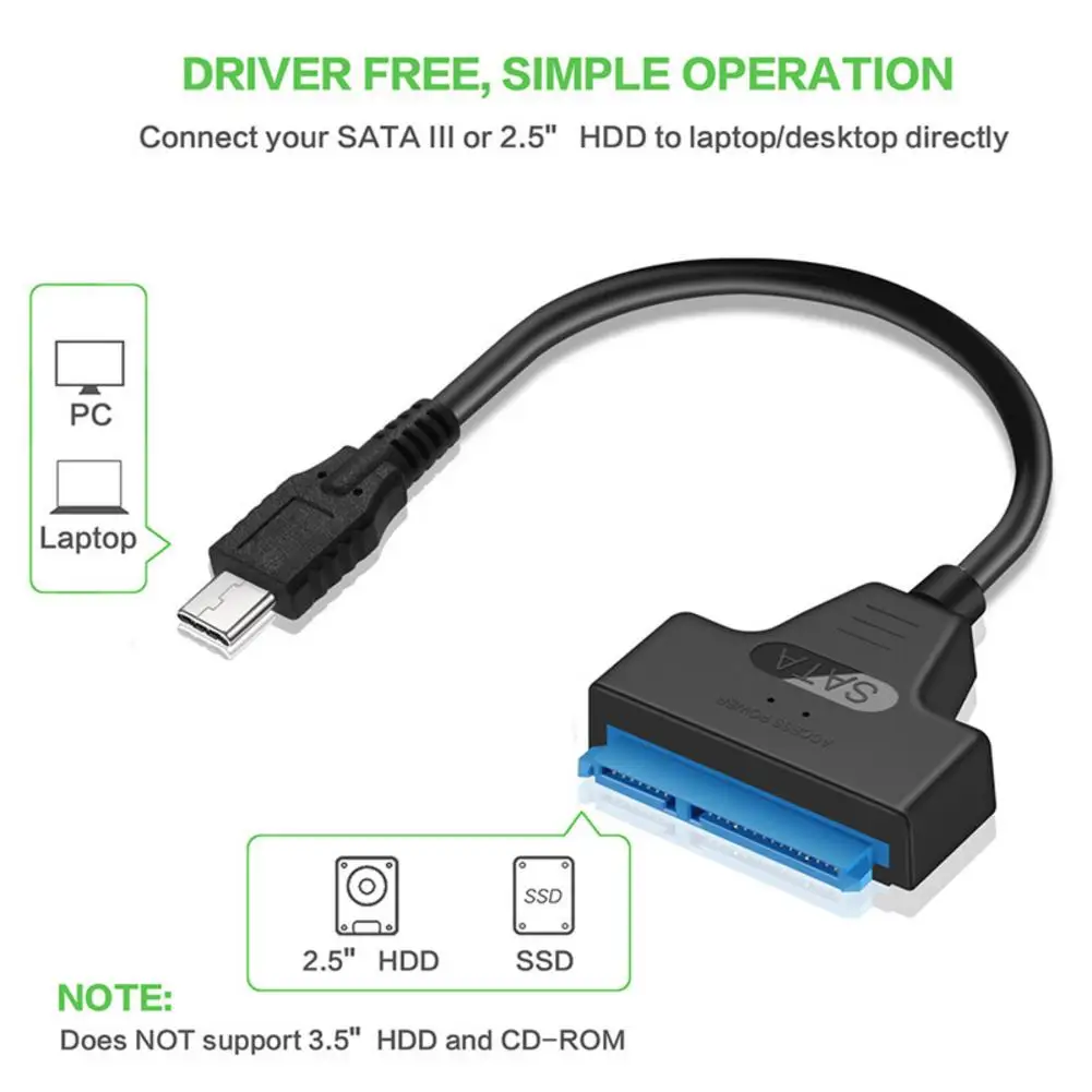 Кабель SATA-USB C 22-контактный кабель Type-C конвертер USB 3 1 на SATA 5-дюймовый