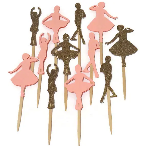 

little ballet dancers Glitter Cupcake Toppers birthday Wedding Bridal baby Shower Engagement Party Bachelorette toothpicks