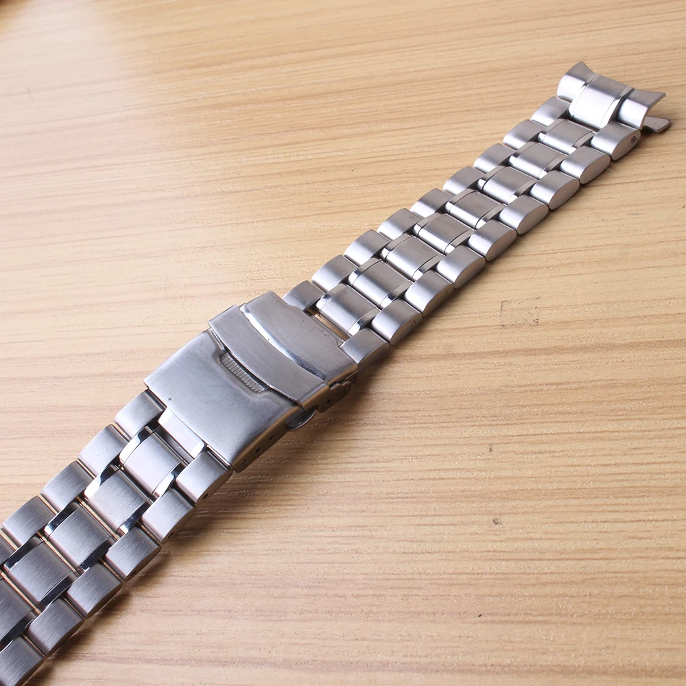 

18mm 20mm 22mm 24mm Stainless Steel Bracelet Strap Curved ends Wrist Watch Band Watchbands Men Women Accessories safety Buckles