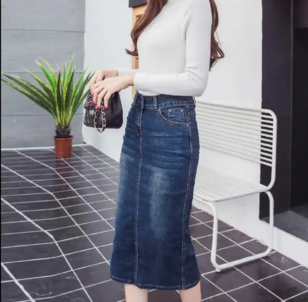 2018 винтажная джинсовая юбка на пуговицах с высокой талией узкие женские юбки