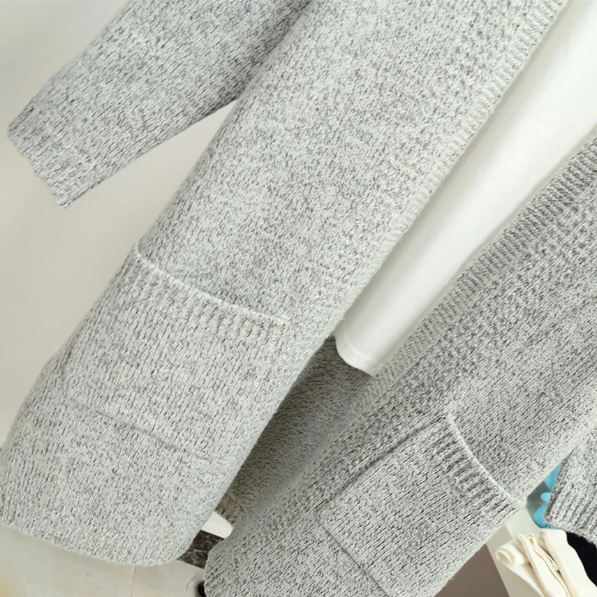 2016 Autumn Women Long Cardigan Sweater Ladies Loose Knitted Cardigans Coat Korean Wild Pocket Poncho Gray Knitwear |