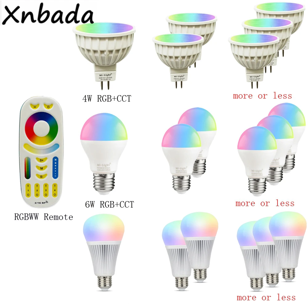 MiBoxer(Milight) диммируемая MR16 GU10 E14 E27 4 Вт 5 6 9 12 светодиодная лампочка прожектор 2 г RF