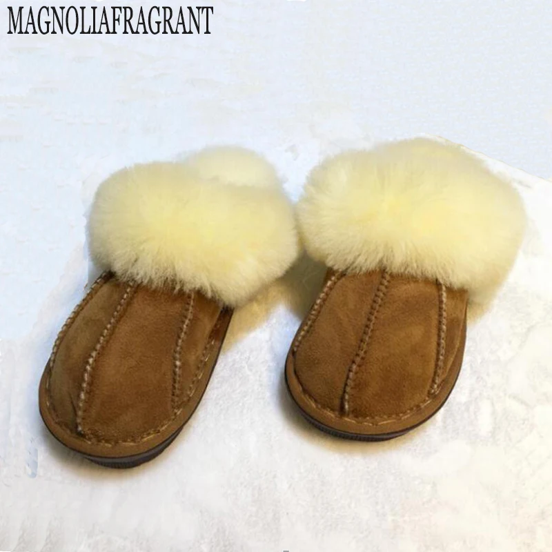 Женская обувь 2019 зимние тапки с рисунком для мальчиков и девочек из овчины