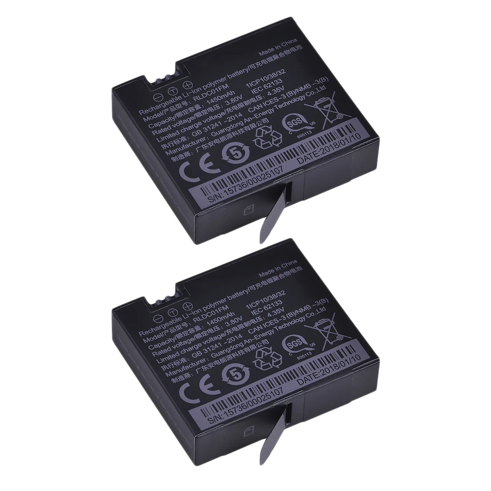 Batamx 2pcs 1450mAh Original Mijia 4k Battery for Xiaomi mijia Mini Sports Action Cameras | Электроника