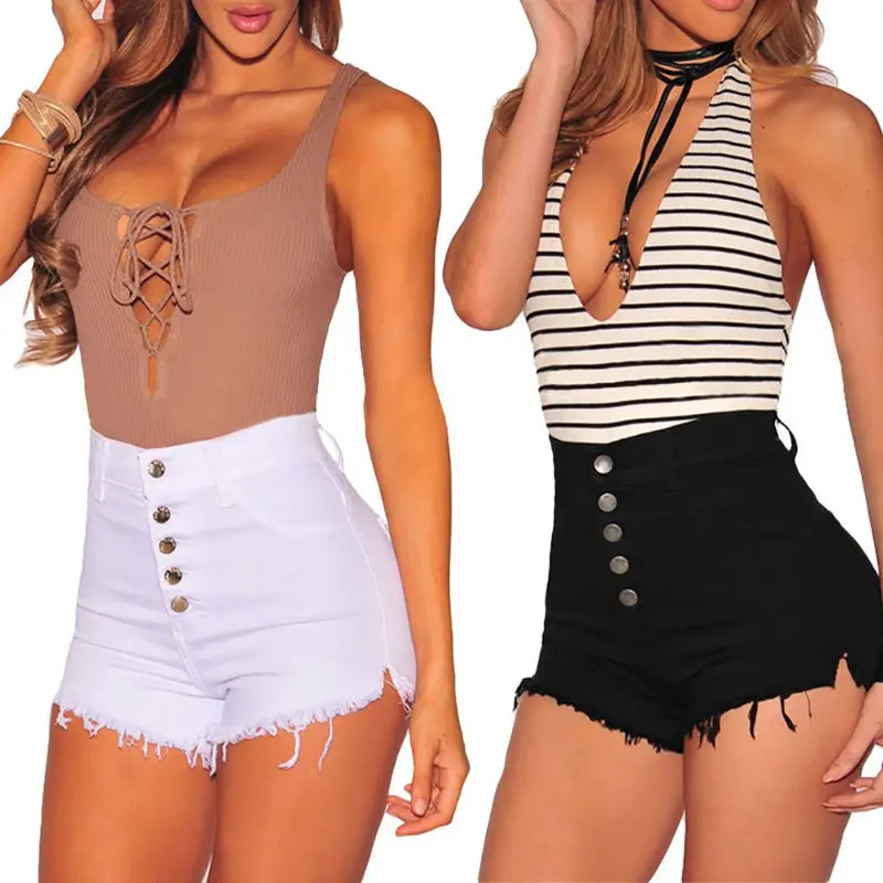 

Hot Summer Women Casual High Waisted Short Mini Button Short Pants Black White Sexy Shorts