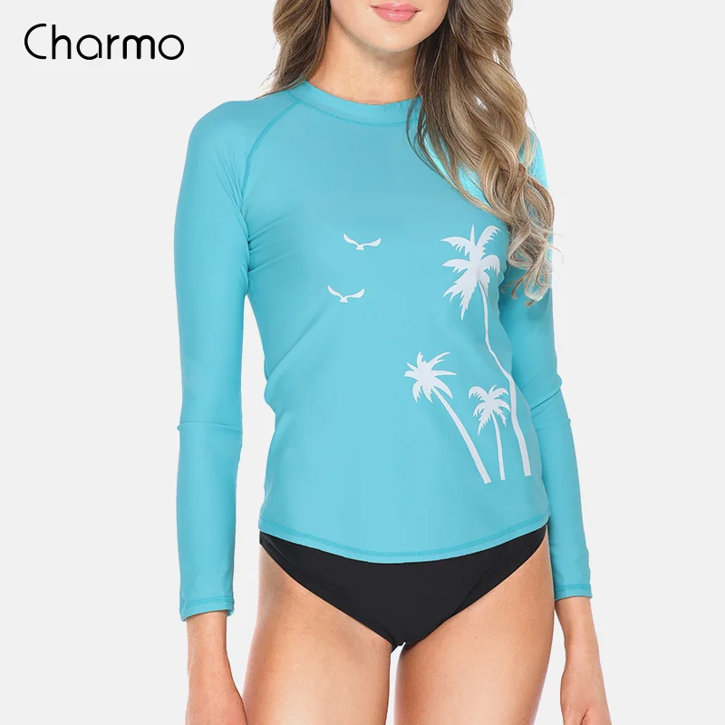 BLU Charmo, женский купальник, длинный рукав, Рашгард, купальник для серфинга, топ, купальник, рубашка для бега, походные рубашки, Рашгард, UPF50+ футболки - Цвет: BLU