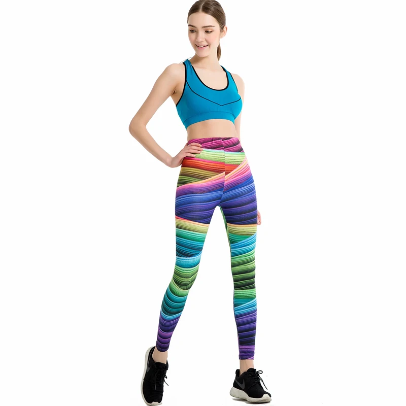 

Fashion Women Rainbow 3D Print Leggings Ankle-Length Fitness Slim Striped Elastic Breathable Pants Female Clothing WAIBO BEAR