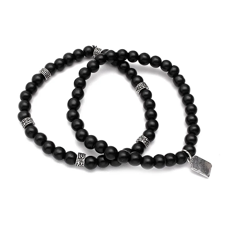 Natural Black Scrub stone Beads Bracelet Elasticity line adjustable bracelets women men wrist bangles Yoga Balance Jewelry | Украшения и
