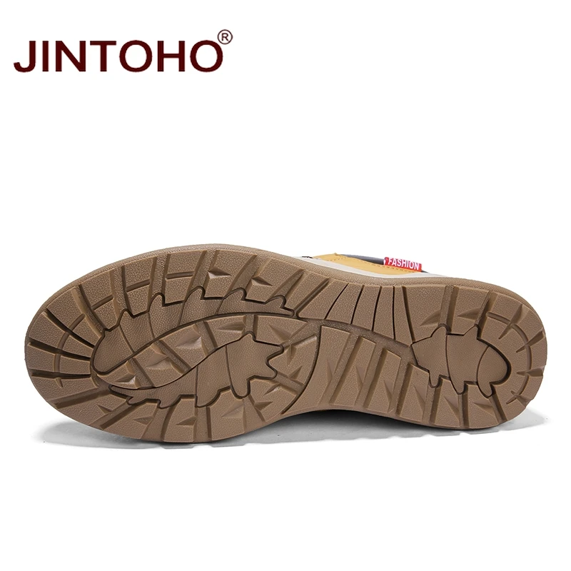 JINTOHO/мужские зимние ботинки больших размеров модные кожаные мотоциклетные в