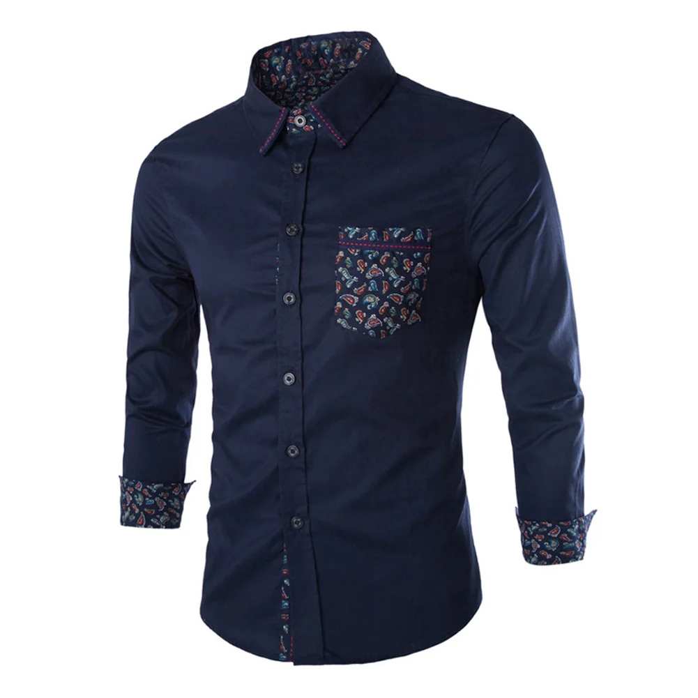 Мужская рубашка с длинным рукавом вышивкой|camisa masculina|brand men shirtsfashion man shirt |