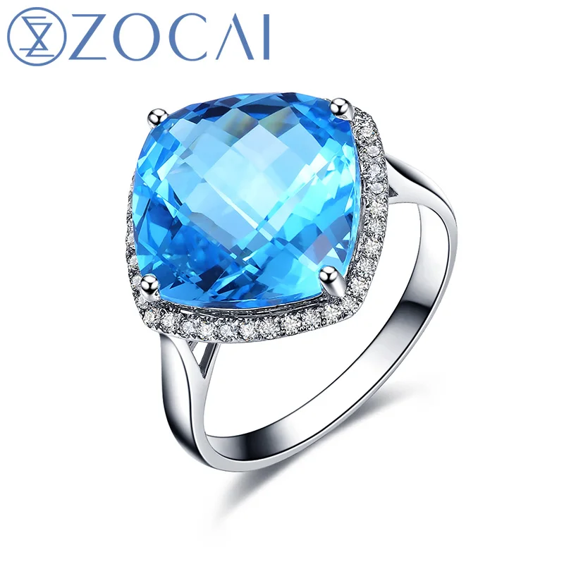 

New Arrival ZOCAI Clear blue Topaz Gemstone jewelry 7.0 ct certified Topaz ring 0.18 ct diamond 18K white gold Topaz ring W05540