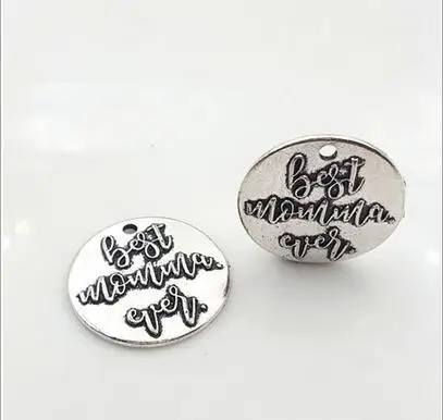 

High Quality 20 Pieces/Lot Diameter 25mm Antique Silver plated Letter best grandmother Round Disc Charms pendants
