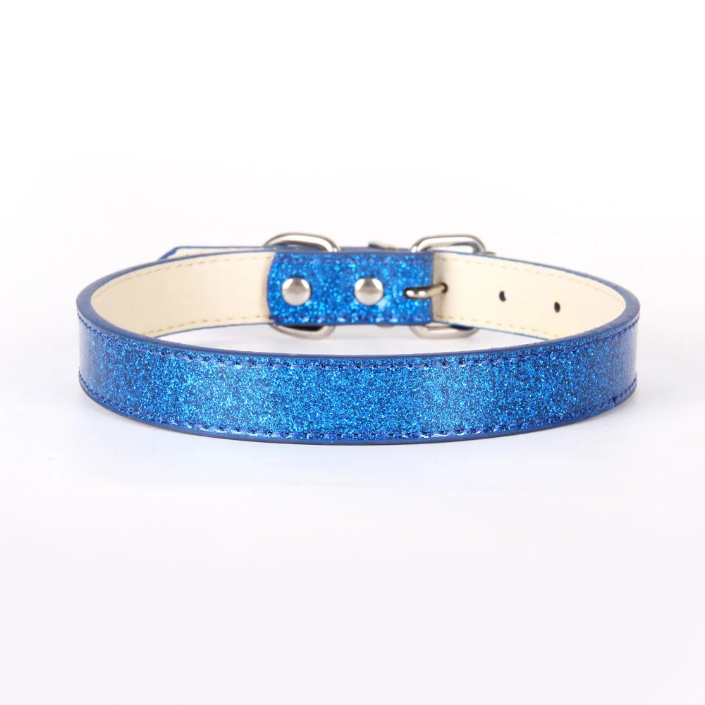 Bling из искусственной кожи товары для домашних животных, собаки ошейник для маленькой большой всех собак XS/S/M/L/XL/XXL/XXXL/4XL/5XL золото поводок для щенка собаки аксессуары - Цвет: Blue