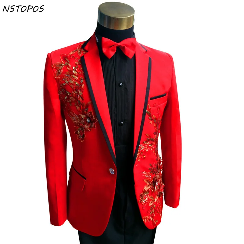Мужской смокинг с блестками Красный Блейзер большие размеры 3XL 4XL|prom suits men|red prom