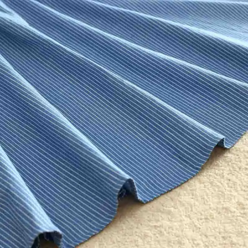 

High Waist Retro Fashion Women Skirt Pleated Striped Midi Skirt Vintage Denim Single Breasted Skirt 2019 New Arrival