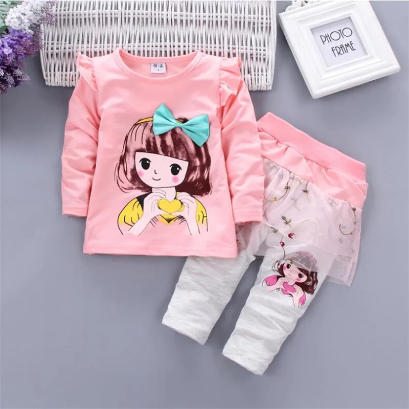Комплекты одежды для маленьких девочек на осень и зиму футболка с мультяшным