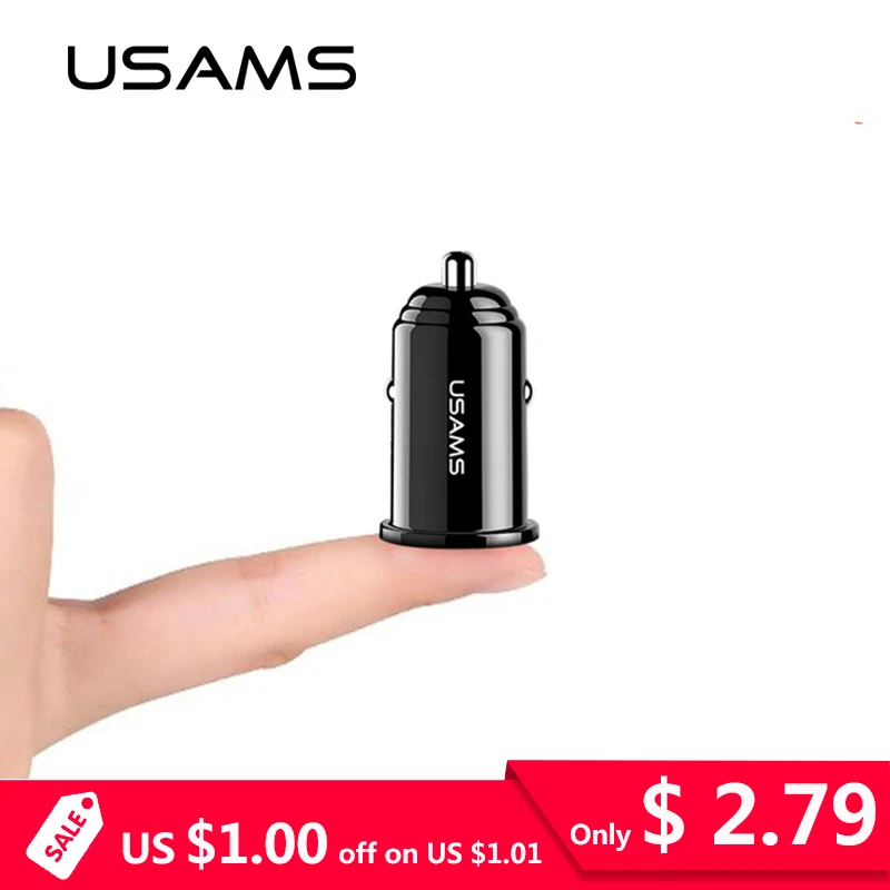 USAMS Мини Автомобильное зарядное устройство 3.1A Быстрая зарядка двойной USB адаптер