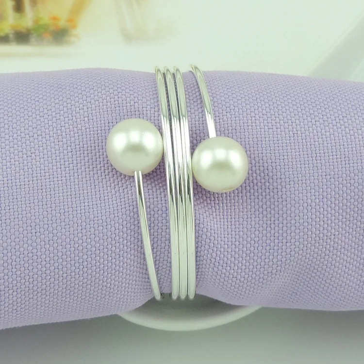 2pcs/lot Elegant Wedding Napkin Rings Pearl Metal Buckle Holder Christening Bangle Party Decor. ME 042 | Дом и сад