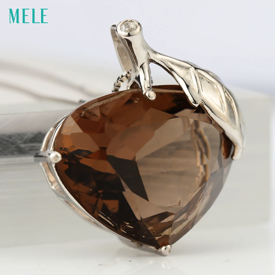 Серебряная подвеска из натурального дымчатого кварта большой основной камень 20