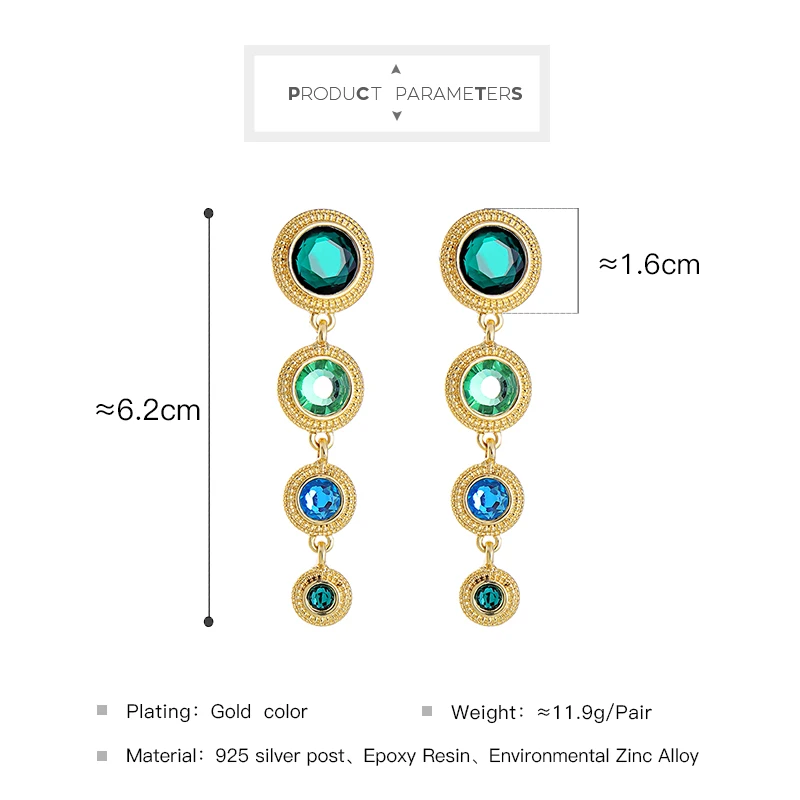 Geometric Round Green Rhinestone Water Drop Earring For Women Charm Long Dangle Earrings Fashion Jewelry Wholesale | Украшения и