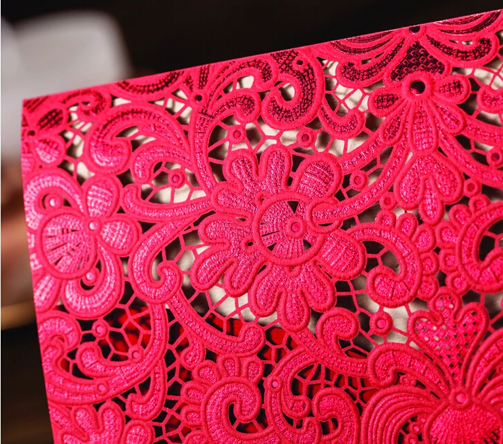 Personalized Elegant Floral Laser Cut Red flower design Wedding Invitation card 30SET/LOT Free Printing | Дом и сад