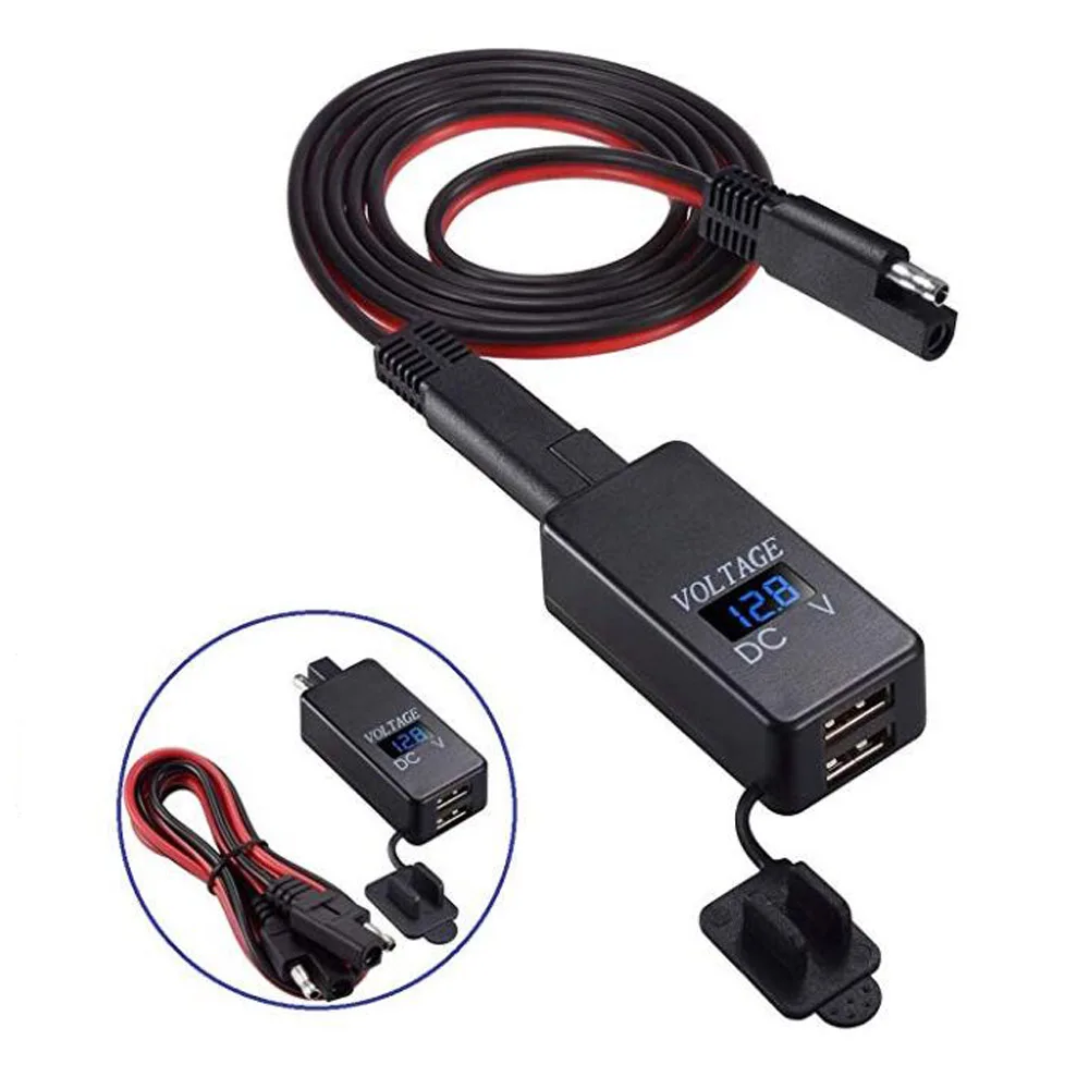 Мотоцикл SAE к USB адаптер с Вольтметр БЫСТРОРАЗЪЕМНАЯ Вилка Водонепроницаемый