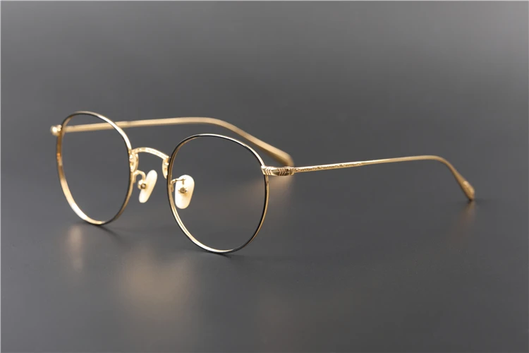 black gold frame Чистая титановая оправа с ушками ретро круглые ультралегкие очки оправа женские очки для чтения роскошные очки по рецепту Золотые очки - Цвет оправы: black gold frame