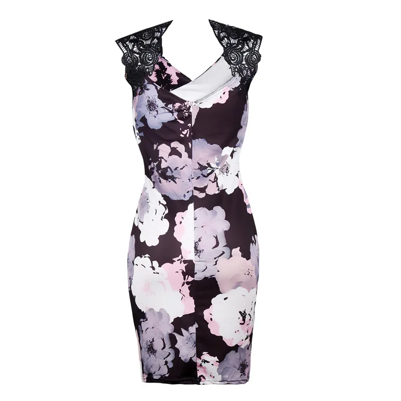 Baharcelin big size 4XL 5XL Printed Floral Dress Girl Women vintage sleeveless V neck Dresses slim A line Lace Vestidos | Женская одежда