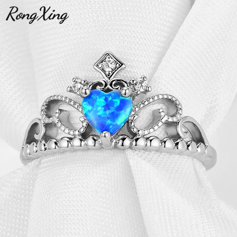 RongXing роскошные кольца с голубым огненным опалом Королевская корона для женщин