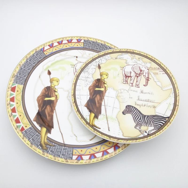 

Dinnerware Set Ceramic Plate With Cup And Saucer Cutlery Talheres Map Of Africa Animal Pattern Steak Dinner Plates Set Tableware