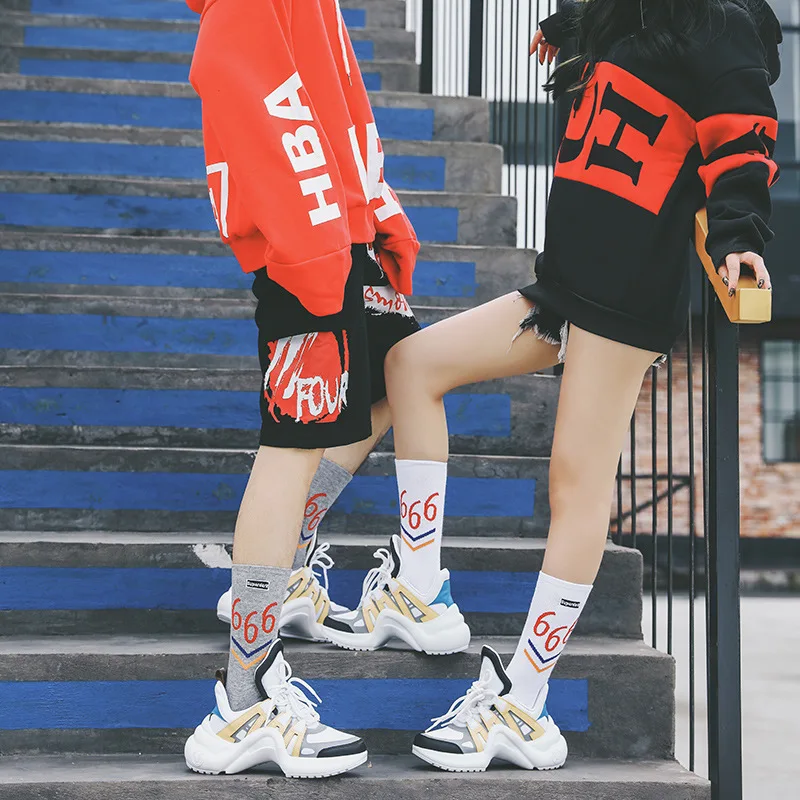 Новые модные женские уличные носки для Hiphop мужчин пару письмо 666 Harajuku Хлопок