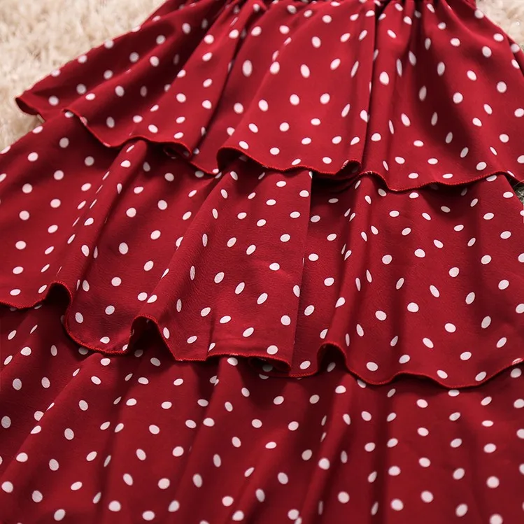 Новинка Лето 2020 женские шифоновые Многослойные пышные платья в горошек с v