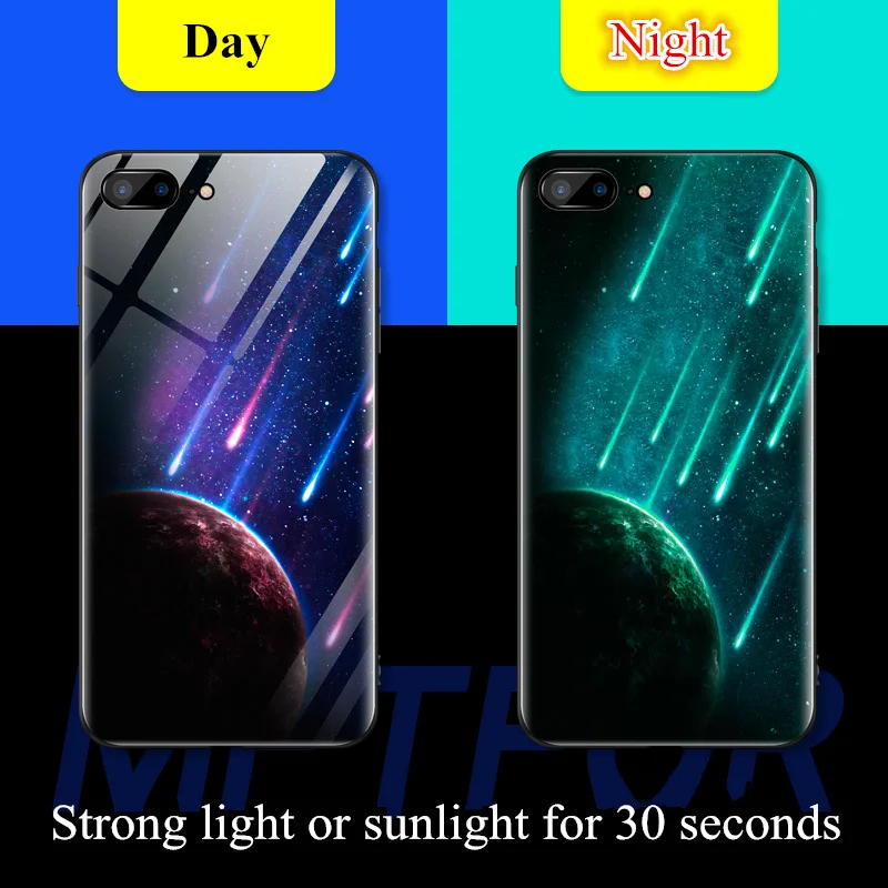 Светящийся чехол для iPhone XS Max XR 6 S 7 8 Plus X корпус телефона закаленное стекло задняя
