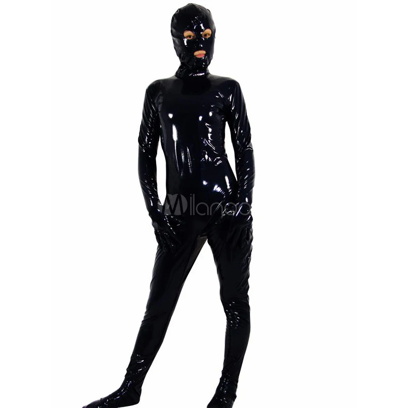 Костюм Zentai для взрослых и женщин черный блестящий металлический костюм
