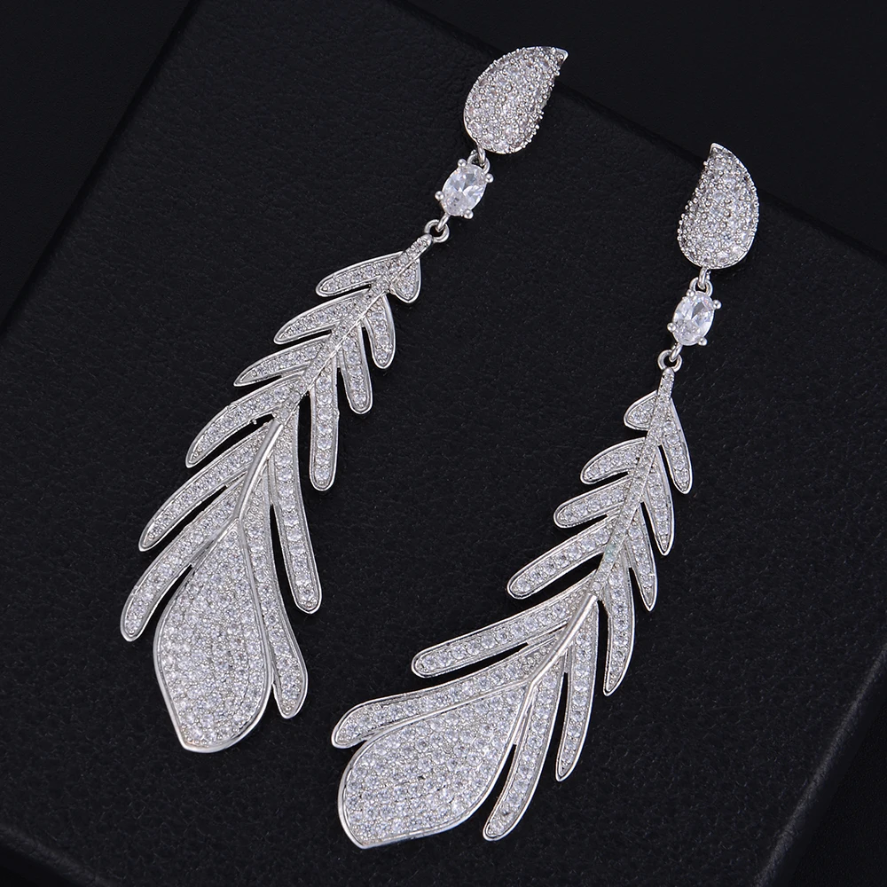 GODKI 83mm Luxury Feather Leaf Full Cubic Zirconia Engagement Wedding Party Nightclub Earring Dressing Up Jewelry | Украшения и