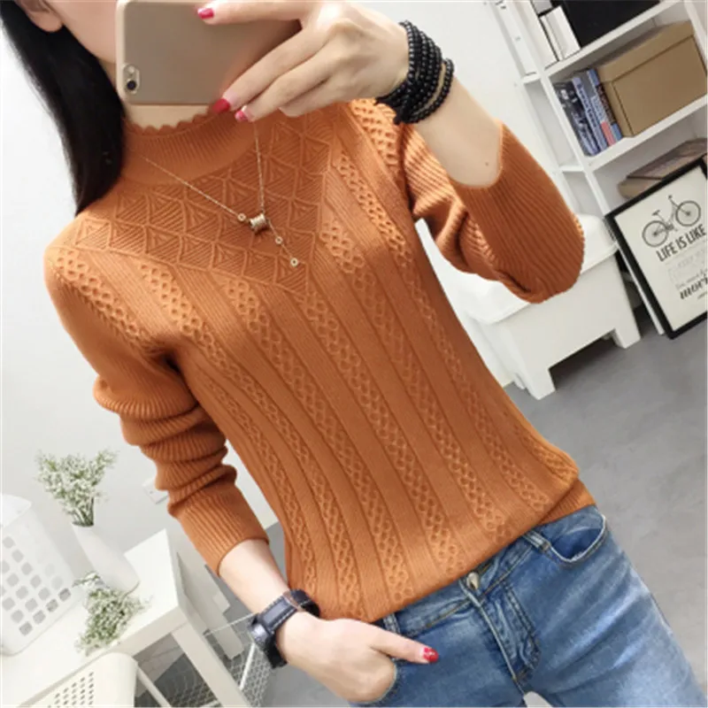 Winter Sweater Women 2018 New Fashion Half-Turtleneck Knitted Pullover Slim Large Size Knit Bottom Shirt Clothing PZ860 | Женская одежда