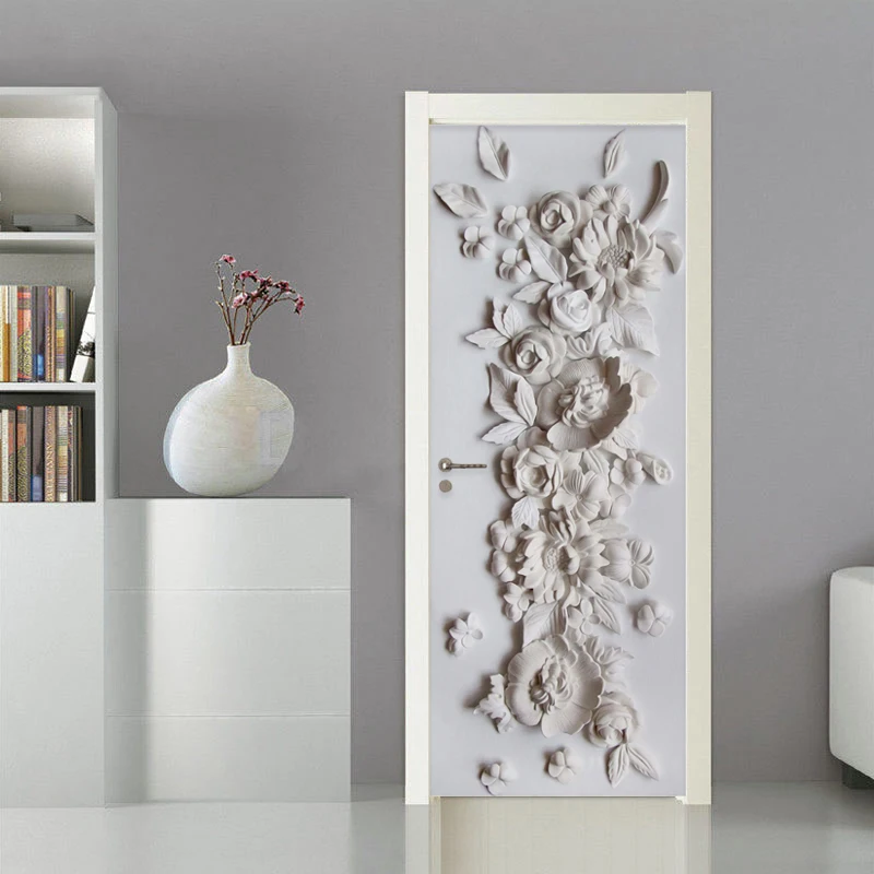 3D креативные наклейки на дверь, печать на холсте, тисненая цветочная картина для гостиной, искусство, домашний декор, наклейка, плакат, водонепроницаемые обои