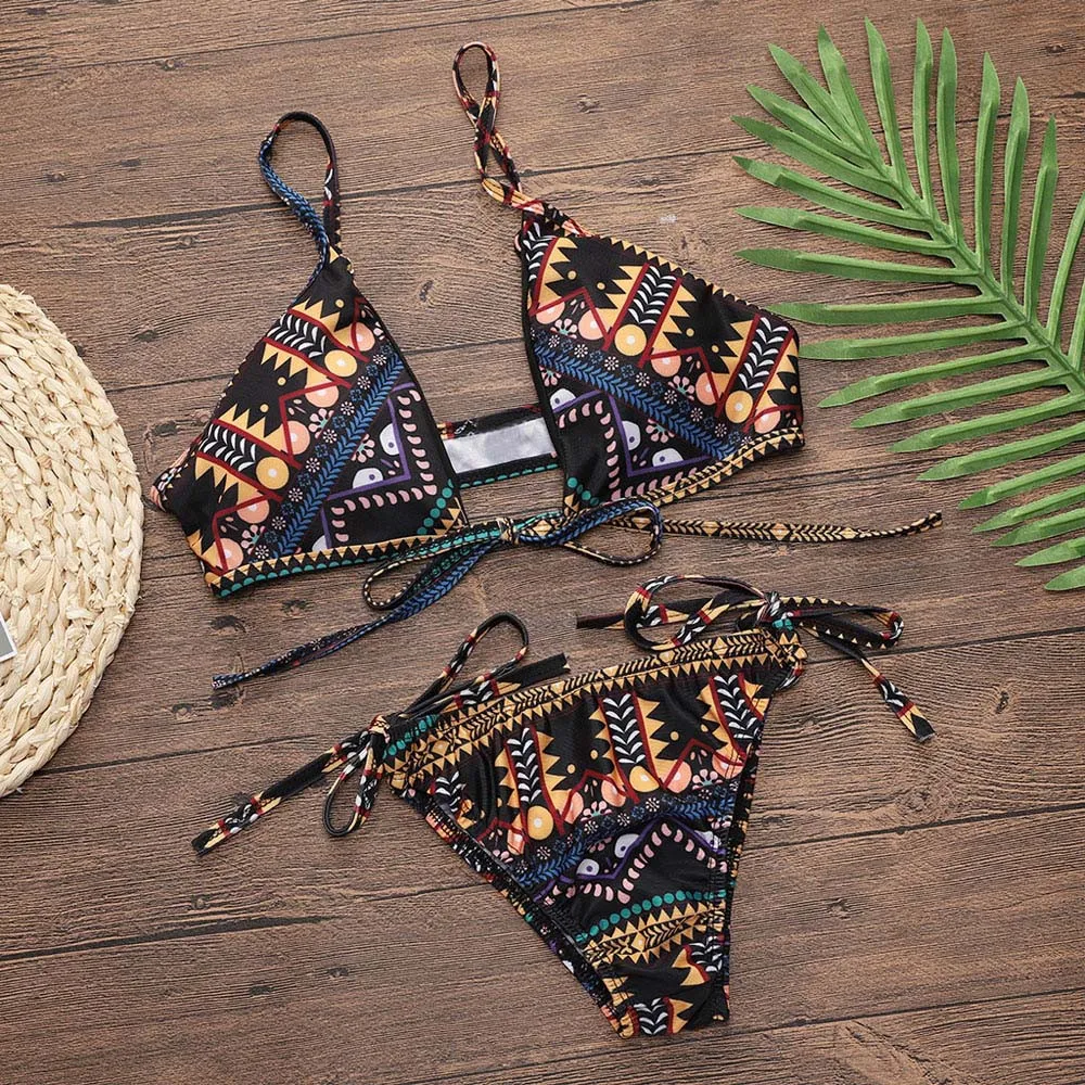 CHAMSGEND Women bikini 2019 sexy Print Bandage Bikini Set Push Push-up Bra Swimsuit Bathing Beachwear swiming women girls | Женская
