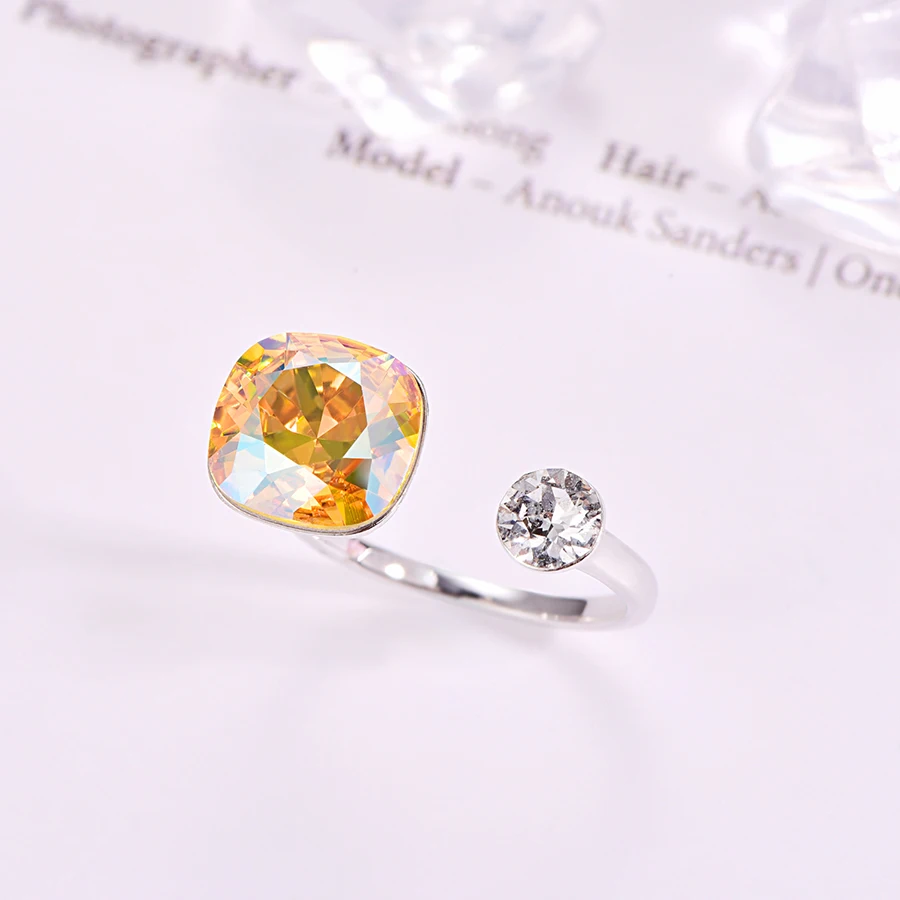 Новые цветные открытые кольца с кристаллами SWAROVSKI для женщин, модное элегантное кольцо для свадебной вечеринки, ювелирные аксессуары, подарок для мамы и девочки