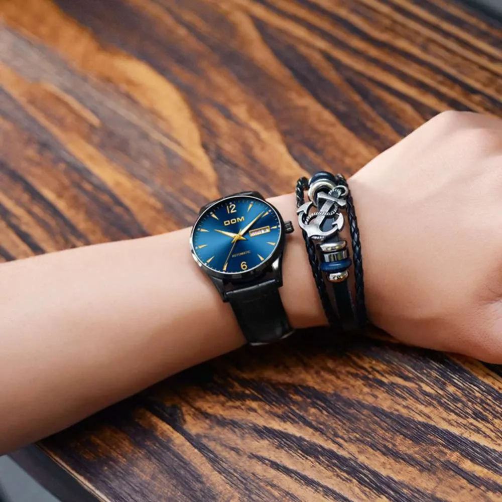 DOM ультратонкие простые мужские механические часы деловые водонепроницаемые